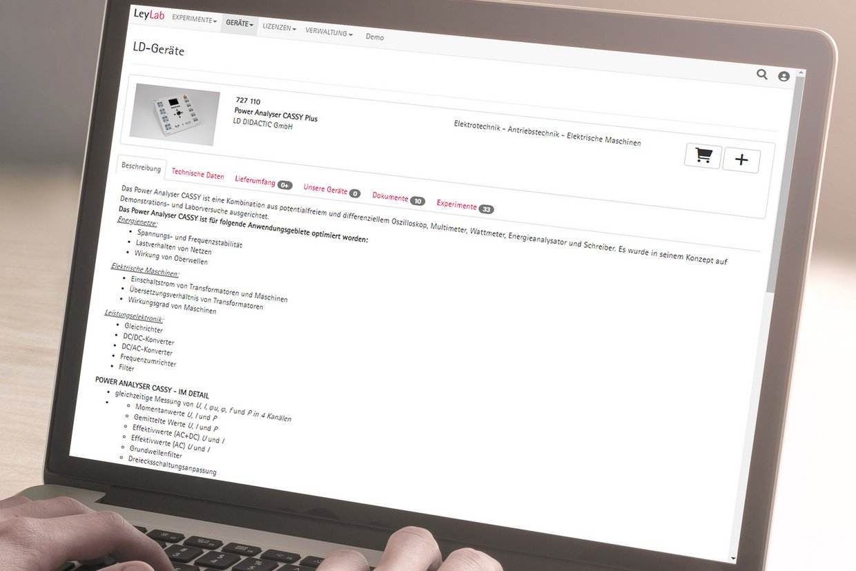 Bildschirm zeigt das Online-Portal LeyLab. Gebrauchsanweisungen und Bedienungsanleitungen zu unseren Ausstattungen und Geräten stehen dort jederzeit zur Verfügung. 