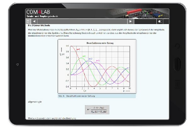 Tablet zeigt den digitalen COM4LAB Kurs RXTX aus der Nachrichtentechnik